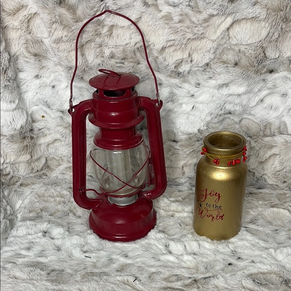 Red Lantern and Gold Decorative Glass Vase Set